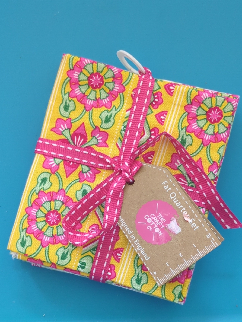 Fat Quarter Fabric Bundle - 5 Fat quarters  Yellow Pink Green The Craft Cotton